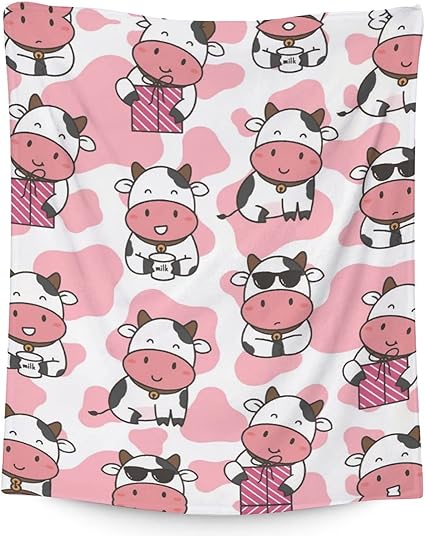 Cow Blanket Gifts - 60"x80" Cute Throw for Women, Girls - Pink Soft Fuzzy Blankets for Bed, Couch & Living Room