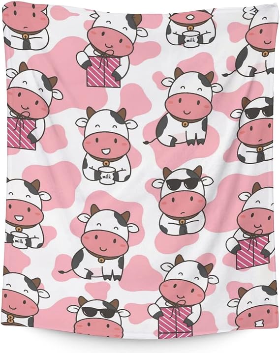 Cow Blanket Gifts - 60"x80" Cute Throw for Women, Girls - Pink Soft Fuzzy Blankets for Bed, Couch & Living Room