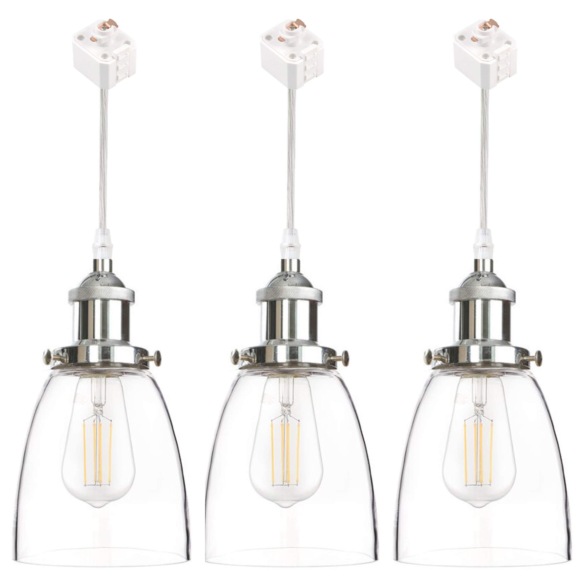 SKIVTGLAMP H-Type Track Light Cone Clear Glass Lampshade with Chrome E26 Socket Industrial Factory 2ft Pendant Lamp Restaurant Dimmable Track Mount Pendant Lighting Fixtures Customizable,3 Lights