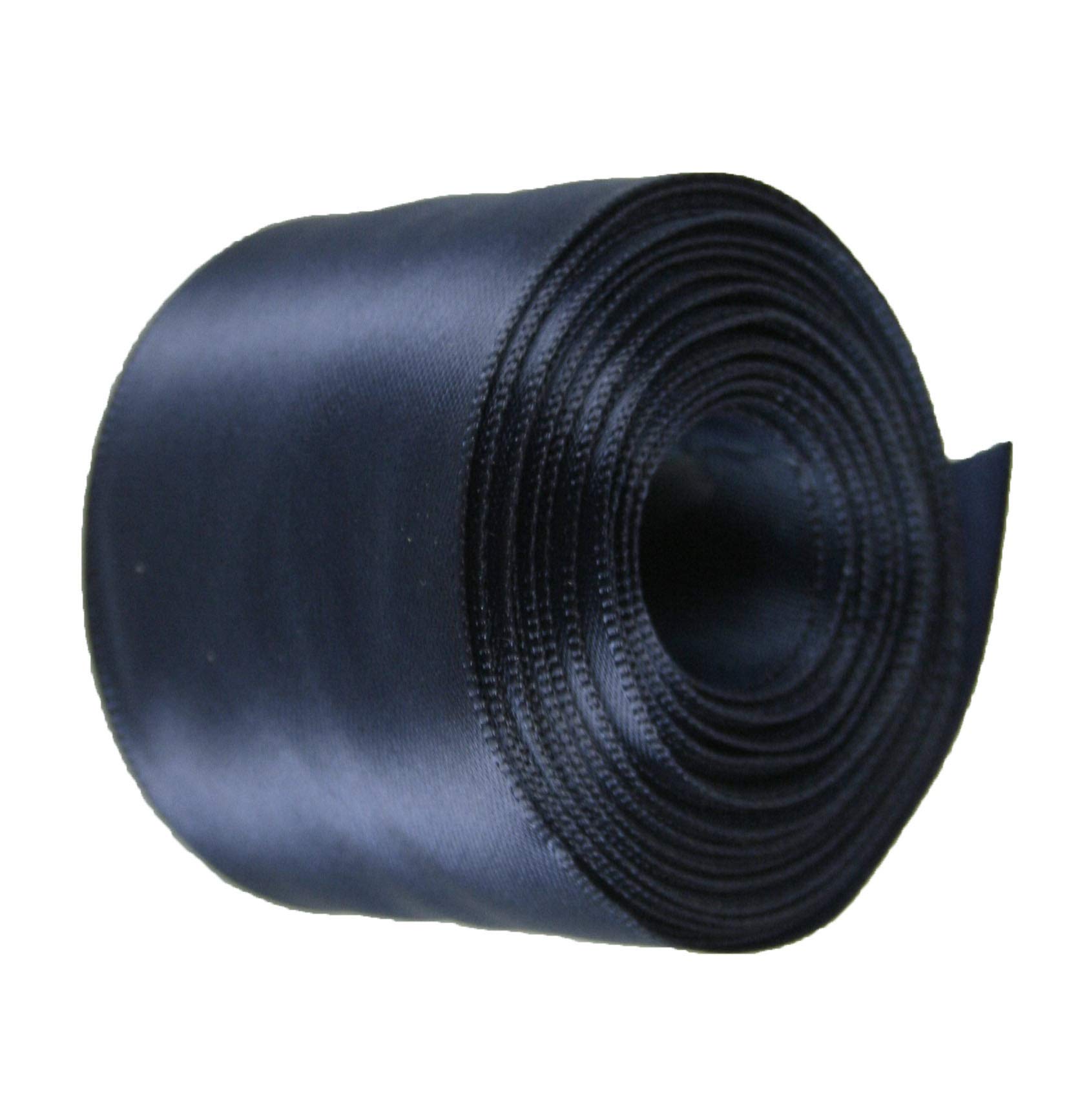 Navy Blue Rolled up 1-1/2" Single FACE Satin Ribbon 100% Polyester Choose Length (1-1/2" x 5 Yards)