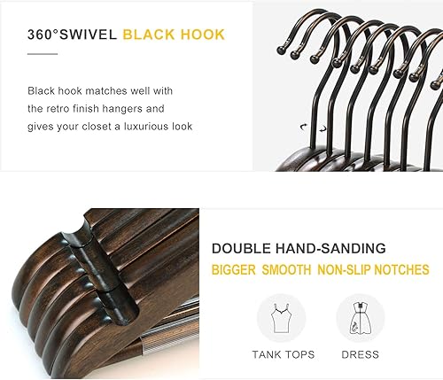Miniatura 3 de TOPIA HANGER Perchas de madera resistentes con acabado retro suave, perchas de madera de calidad boutique, barra de pantalones de goma