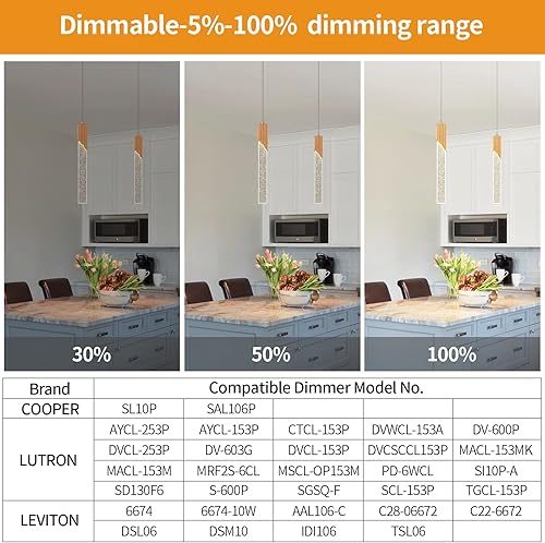 Miniatura 6 de Lámparas de techo LED de cocina, lámpara colgante de cristal para cocina, isla, dormitorio, comedor (paquete de 2)