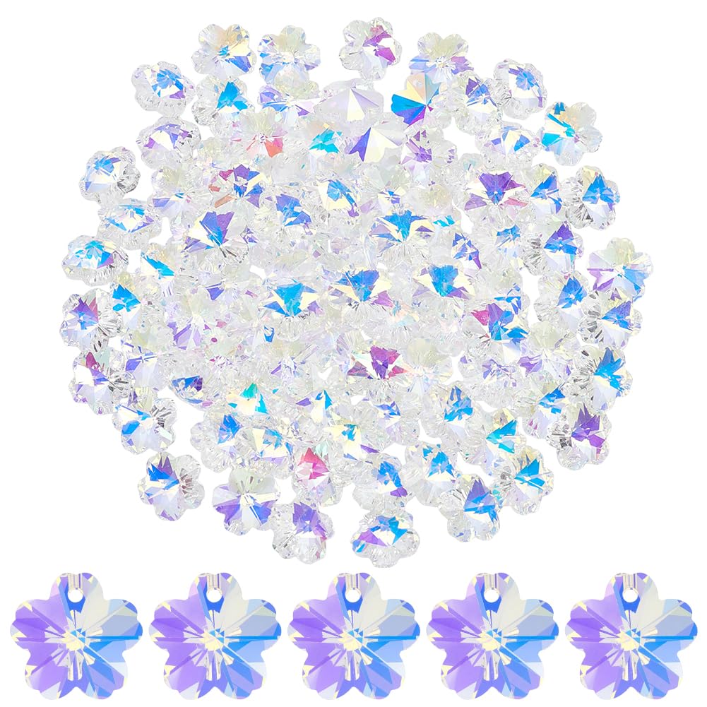 SOFPLATE 1 Box 100Pcs Suncatcher Glass Beads Clear AB Crystal Flower Beads Faceted Spacer Chandelier Replacement Connector Prism Glass Charms for Suncatchers DIY Lamp Hanging Pendants Jewellery
