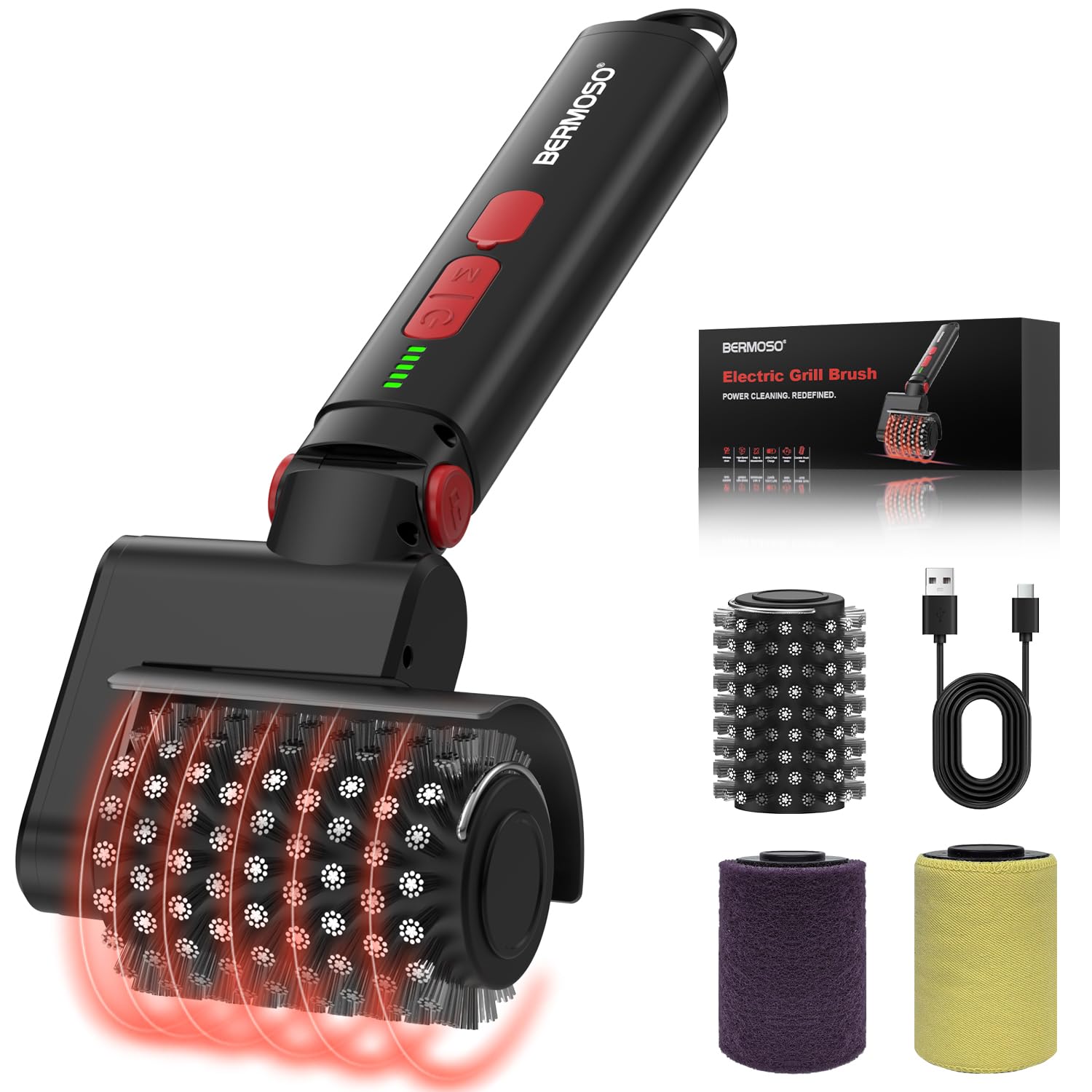 Brosse Barbecue Electrique, Rechargeable Nettoyeur Grille Barbecue avec 3 Vitesses Contre Les Graisses Brûlées, Autonomie de 150+ Minutes et Etanche, Brosse à Gril sans Effort pour BBQ Grils