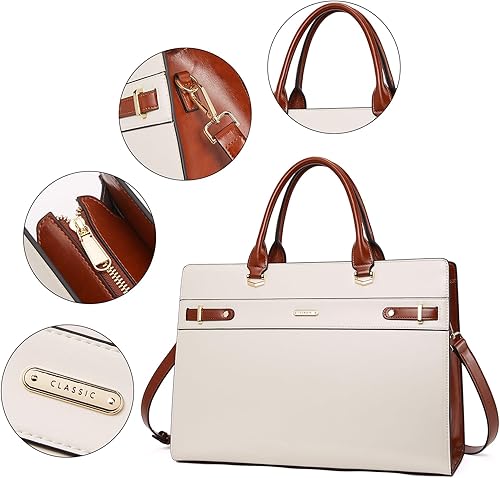 Miniatura 2 de BROMEN Maletín de cuero para mujer 15.6 pulgadas Vintage Laptop Shoulder Bag Business Tote Bolso de trabajo