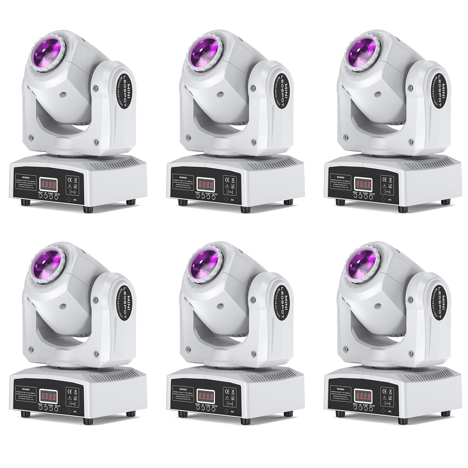 U`King Moving Head 8 Color 8 GOBO Stage Lighting LED Spotlight by DMX and Sound Activated Control for Wedding DJ Disco Parties Church Live Show Bar (White-6 PCS)