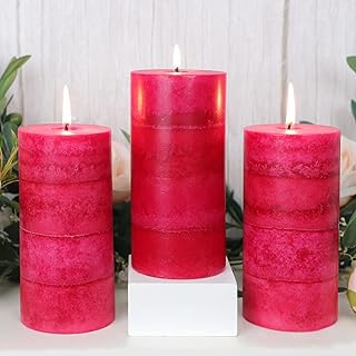 FLAVCHARM Rose Scented Pillar Candles 3x6 Red Candles Set of 3 Large Candle Luxury Birthday Candles Long Lasting Candles for Home Scented, Candles Gifts for Women, Home Interior, Wedding Gifts