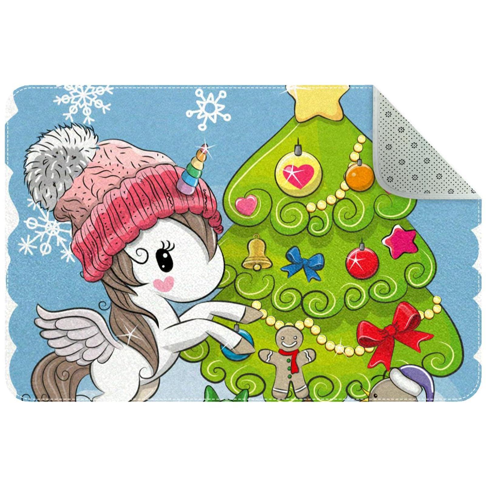 Tapis entrée licorne et arbre de Noël résistant pour pas de porte