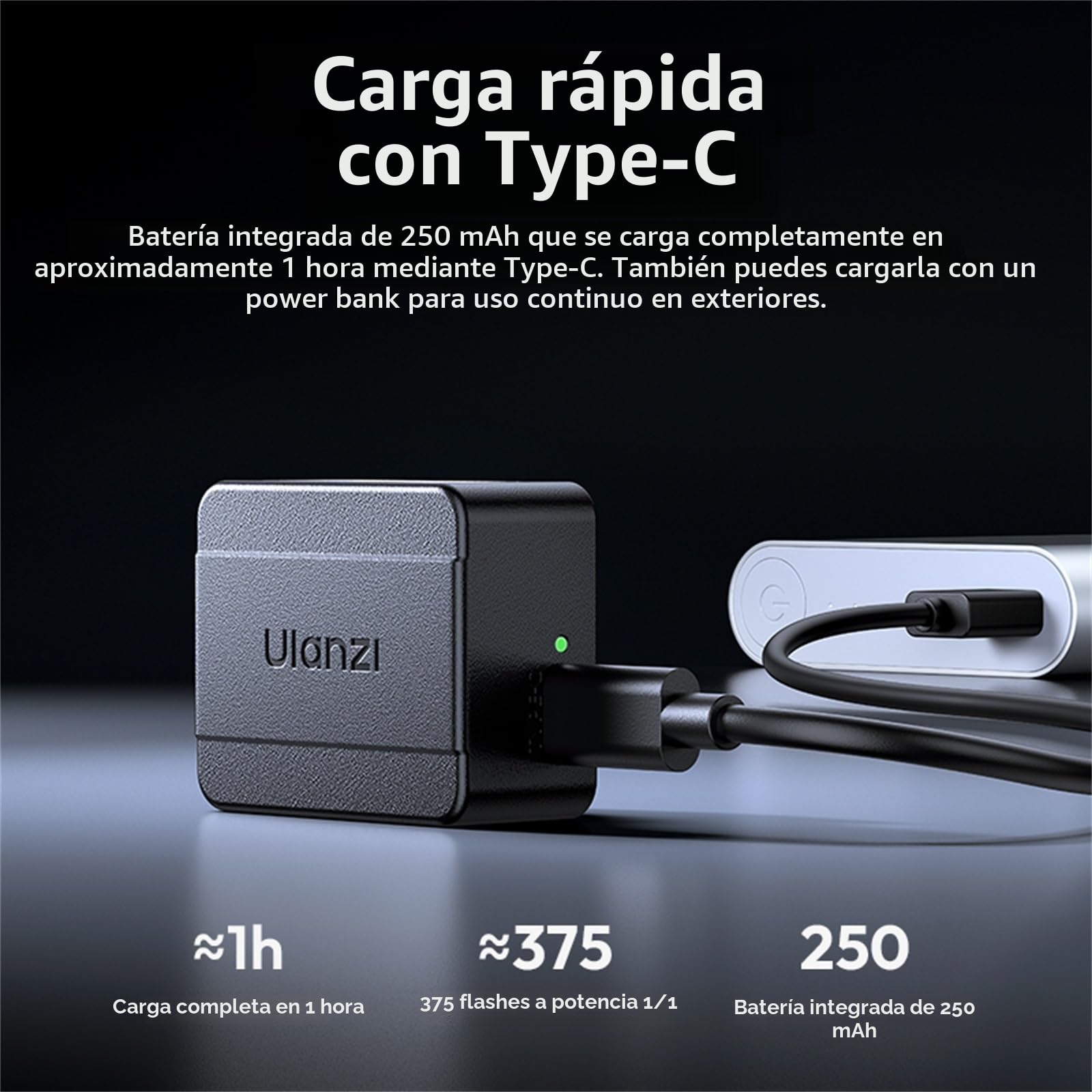 ULANZI SL01 Mini Flash de Cámara, GN8 6500K, Speedlite Manual, 4 Niveles de Potencia (1/8~1/1), Compatible con Nikon, Sony, Fujifilm, Panasonic, Diseño Compacto y Portátil, Carga Rápida Type-C
