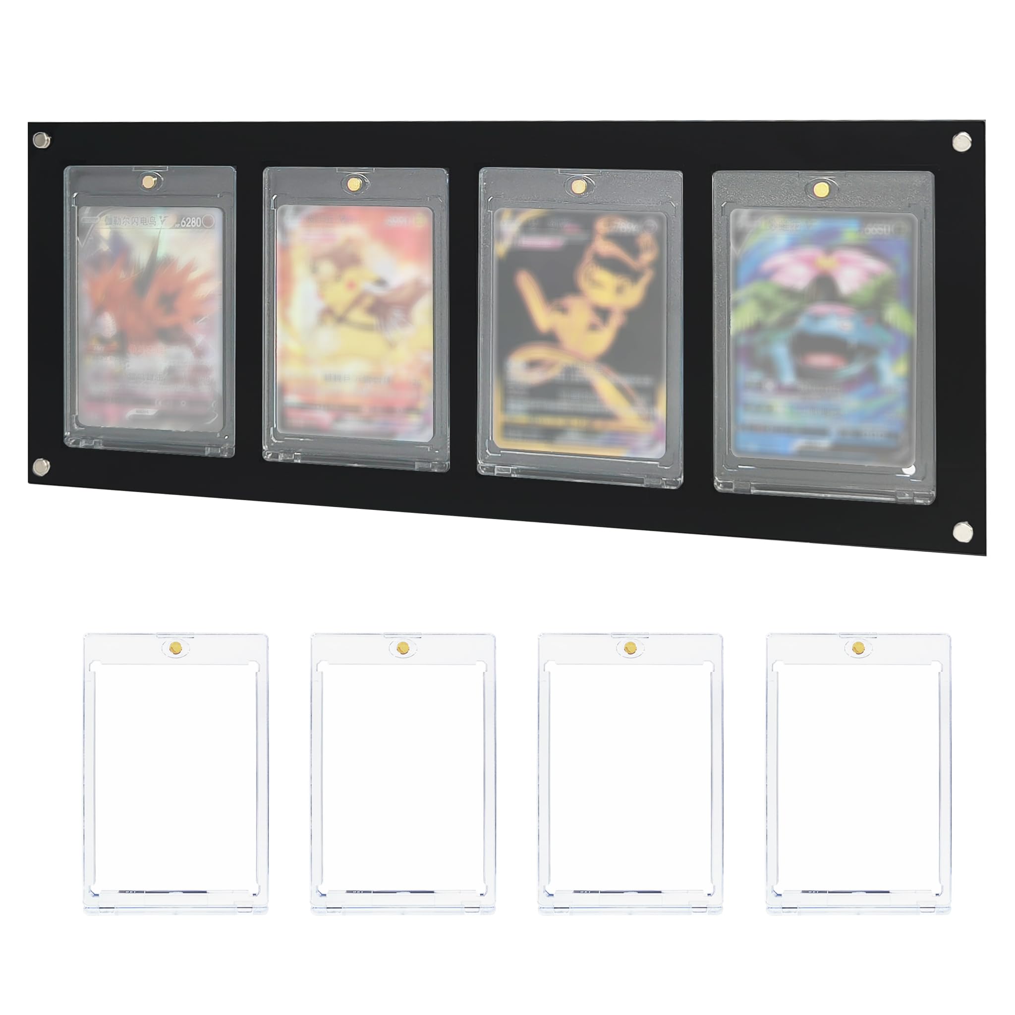Acrylic Trading Card Display Frame, Clear Baseball Card Frame Wall Display,Pokemon Card Display case for Cards uv Protection,Trading Card Display case with 4 35pt Magnetic Card Holders