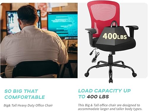 Miniatura 6 de Silla de oficina grande y alta, silla de escritorio de 400 libras, silla de computadora de masaje de malla con soporte lumbar, asiento ancho, brazos