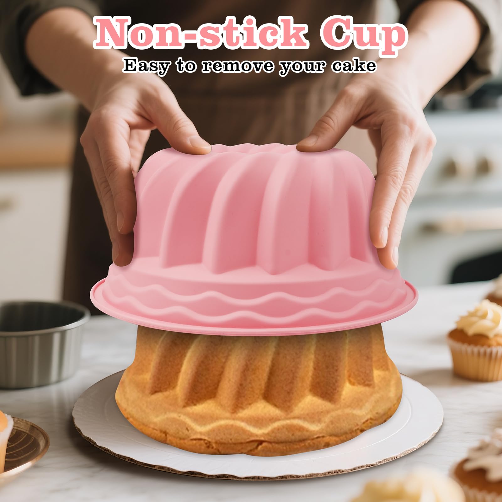 Foremki do pieczenia babeczek z powłoką zapobiegającą przywieraniu, dla majsterkowiczów, Ø 24 cm, 2 sztuki, forma do pieczenia babeczek z 2 szczotkami, forma do ciasta od -40°C do 230°C, silikonowa