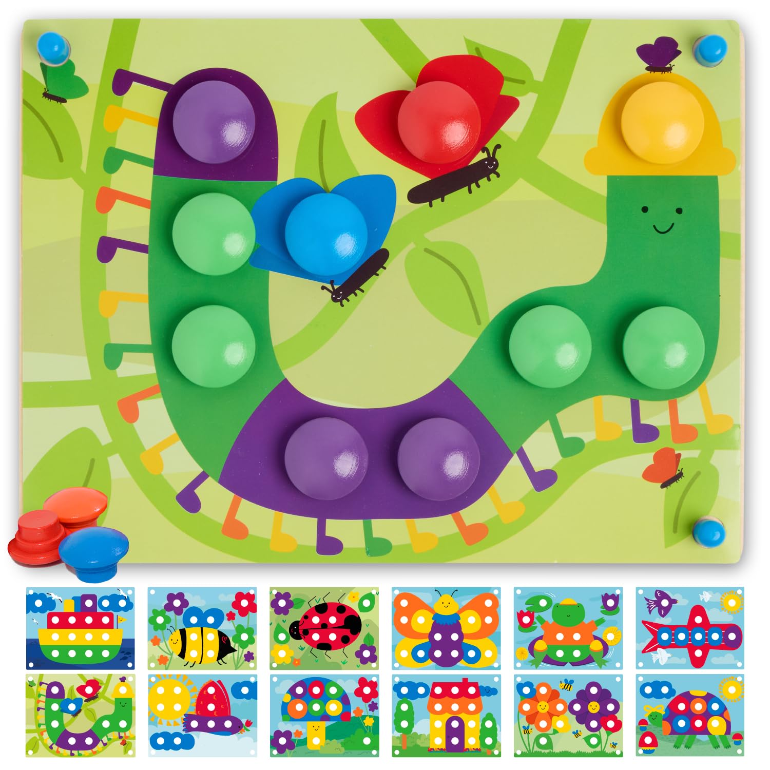Nene Toys Puzzle Infantil de Madera para Niños 2+ Años, Mosaicos Infantiles - Juguete Montessori con Botones y Tarjetas - Juego Manualidades y Motricidad Fina, Regalo Didáctico Niño Niña 2 3 Años