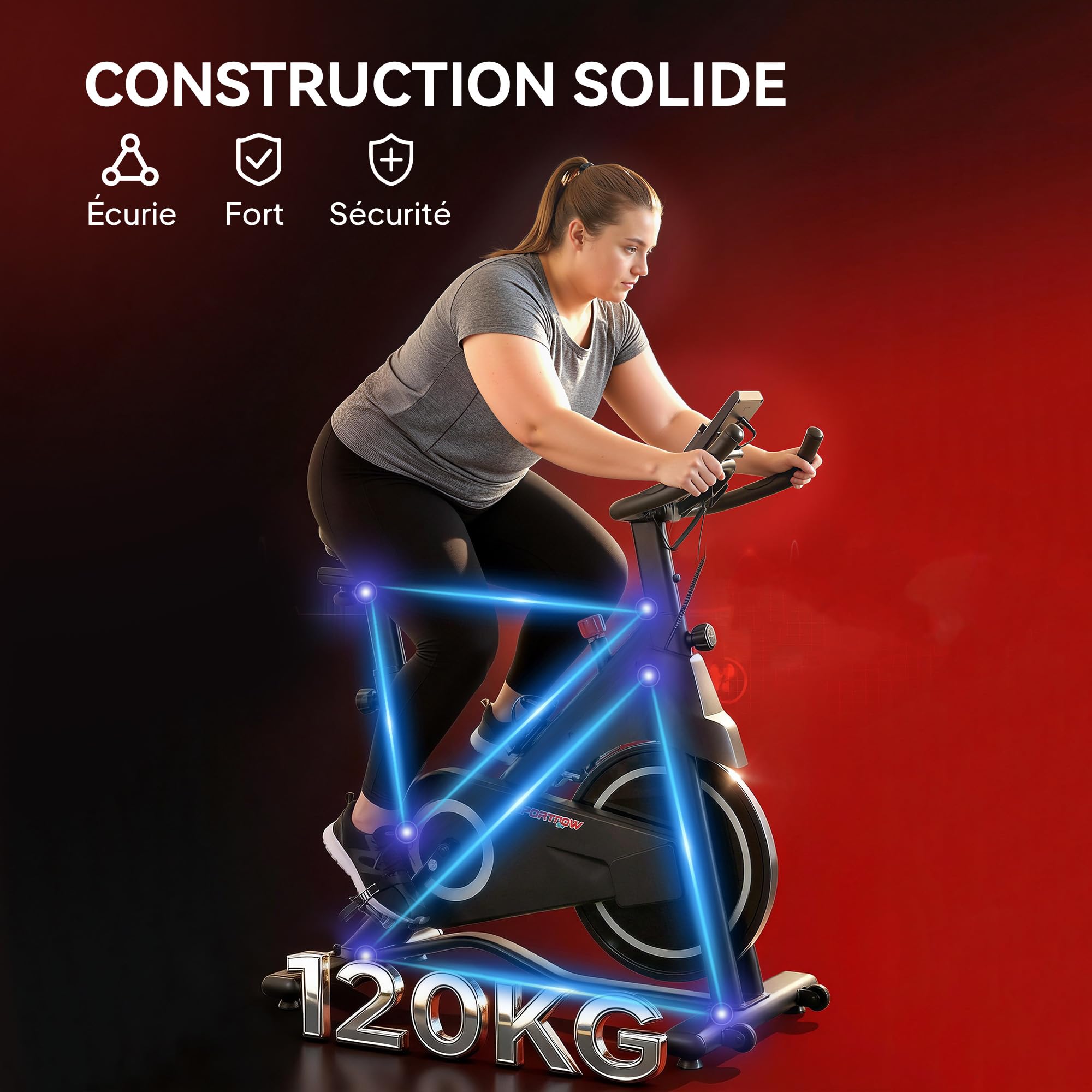 SPORTNOW Vélo d'Appartement avec Résistance Magnétique Réglable, Vélo d'Appartement avec Écran LCD, Siège Confortable, Selle et Guidon Réglables, pour Entraînement Cardio, Capacité 120 kg