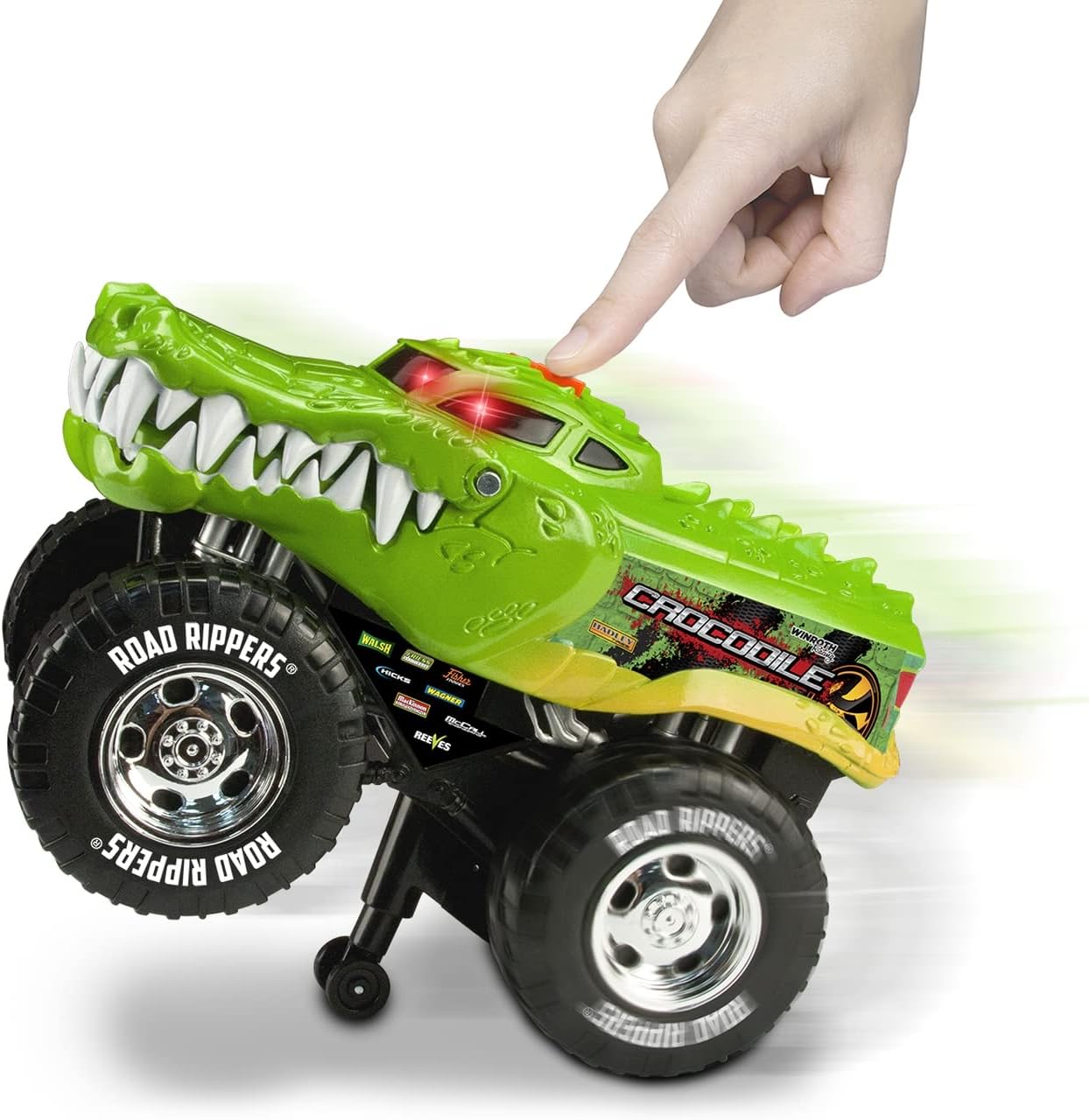 Nikko 20062 Road Rippers Wheelie Monsters Crocodile, Motorised Vehicle with Wheelie Function, Monster Truck with Light and Sound Effects, Includes Batteries, for Children from 3 Years, Approx. 24 cm