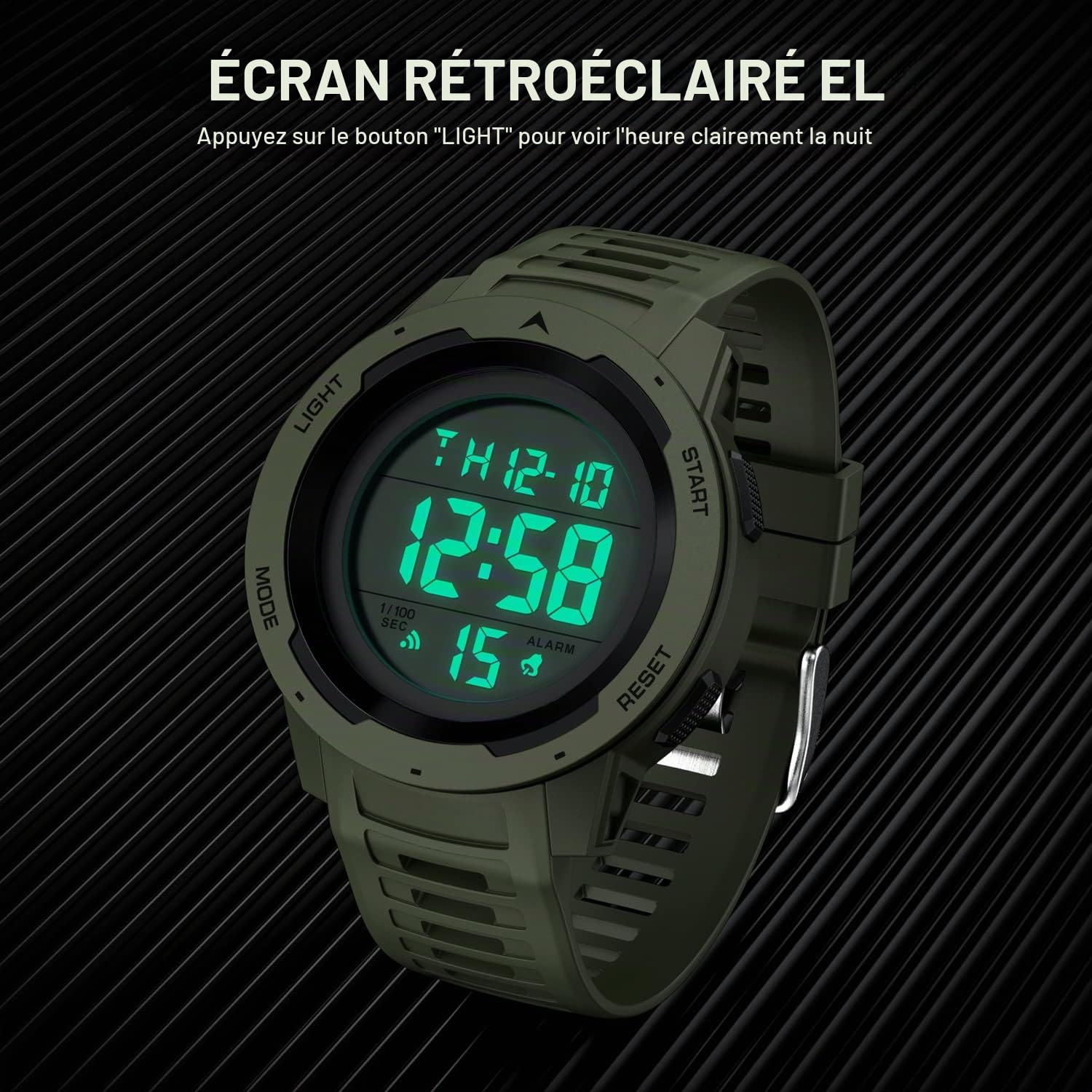 GOLDEN HOUR Montre de Sport numérique étanche pour Homme - Grand écran Facile à Lire - Style Militaire avec Bracelet en Caoutchouc
