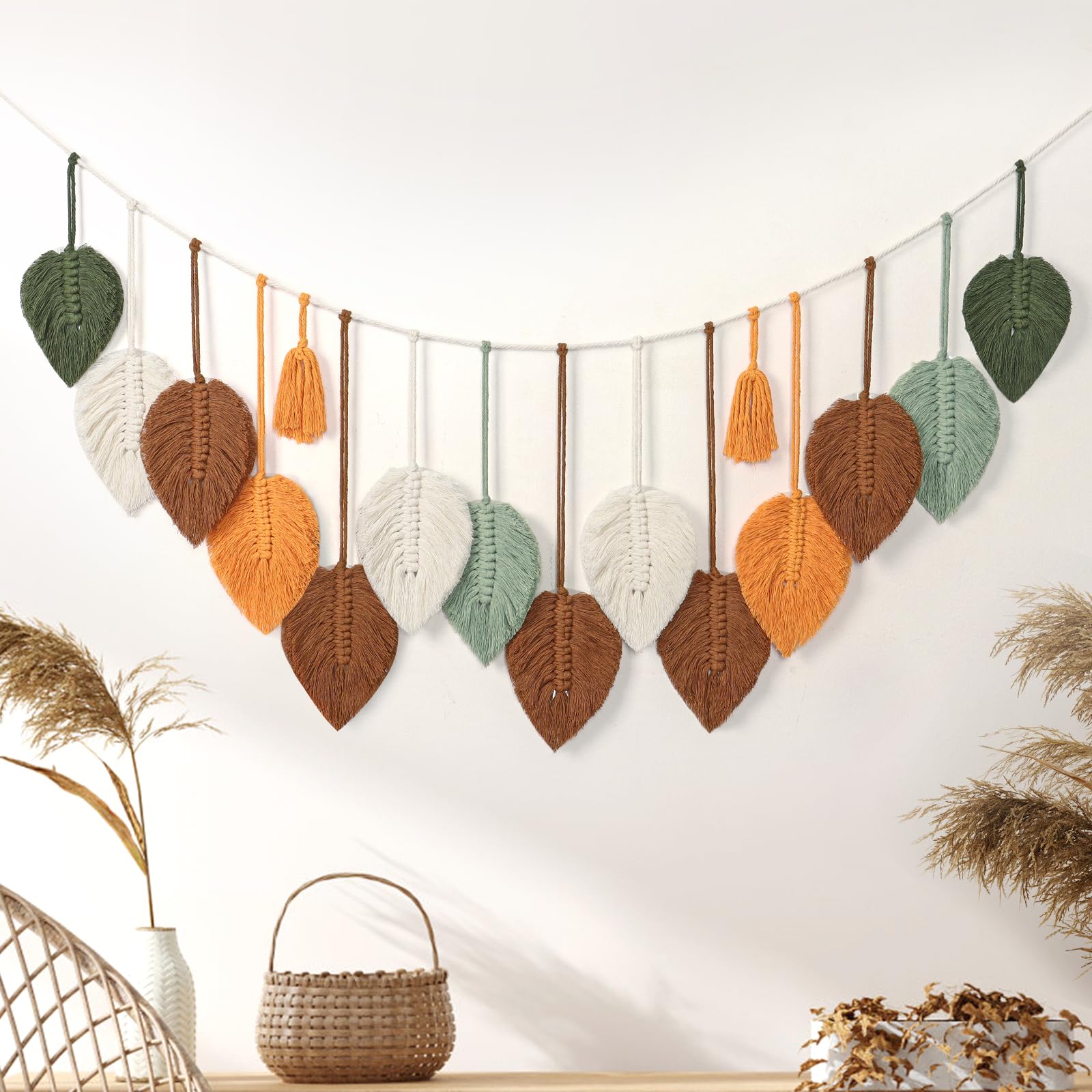 Betylifoy Macramé Tapiz de Pared Tapiz de Macramé Grande Hoja Boho Tapiz de Pared Decoración Tapiz Tejido para Dormitorio Guardería Decoración del Hogar