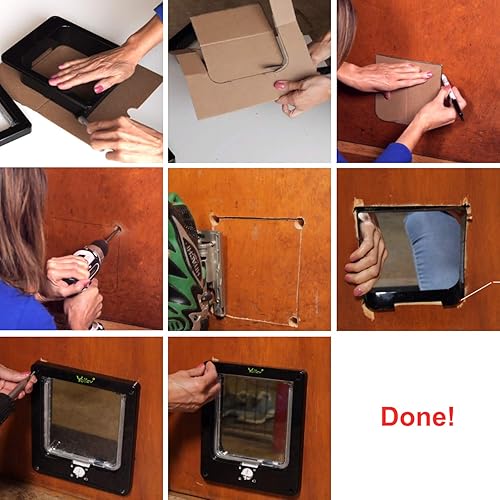 Miniatura 7 de Ycozy Puertas para gatos XL de tamaño exterior de 11 x 9.8 pulgadas, con bloqueo de 4 vías, puerta interior para interiores y exteriores, ventana de