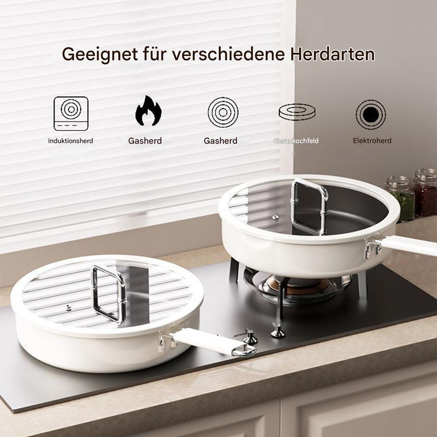 Patelnie Nieprzywierające Patelnia Nieprzywierająca z Pokrywą | Ceramiczna Powłoka Patelnia Tytanowa z Termoizolacyjną Rączką, Do Indukcji i Płyty Elektrycznej