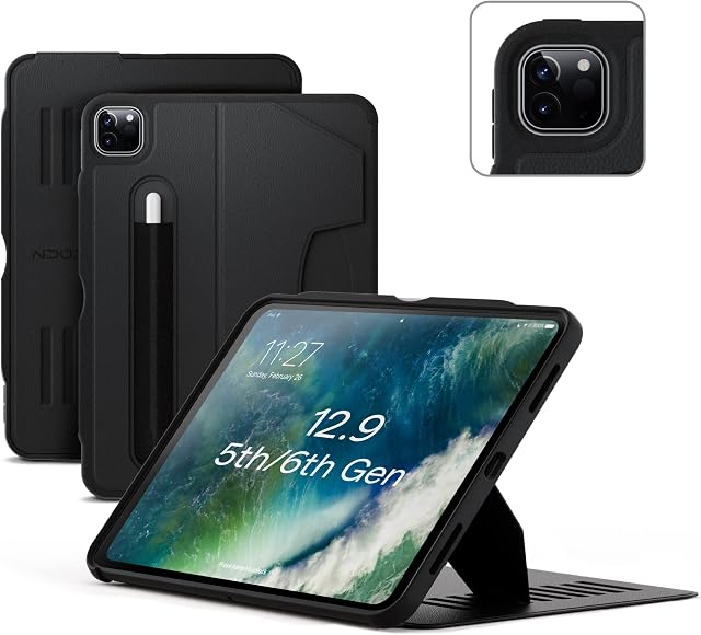 ZUGU iPad Pro 12.9 Case 2022 / 2021 6th & 5th Generation - Ultra Slim Protective Cover - Wireless Apple Pencil Charging - Convenient 10-angle Magnetic Stand & Auto Sleep/Wake [Black]