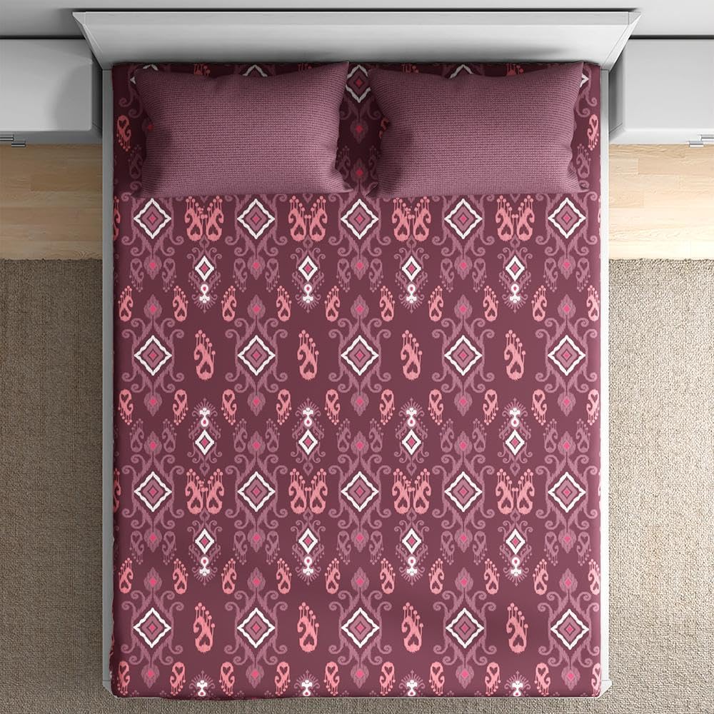 Wakefit Cotton Flat Bedsheet | 152 TC Bedsheet For King Size Bed Floral With 2 Pillow Covers | Paakhi - 104X104 Inches,Assorted