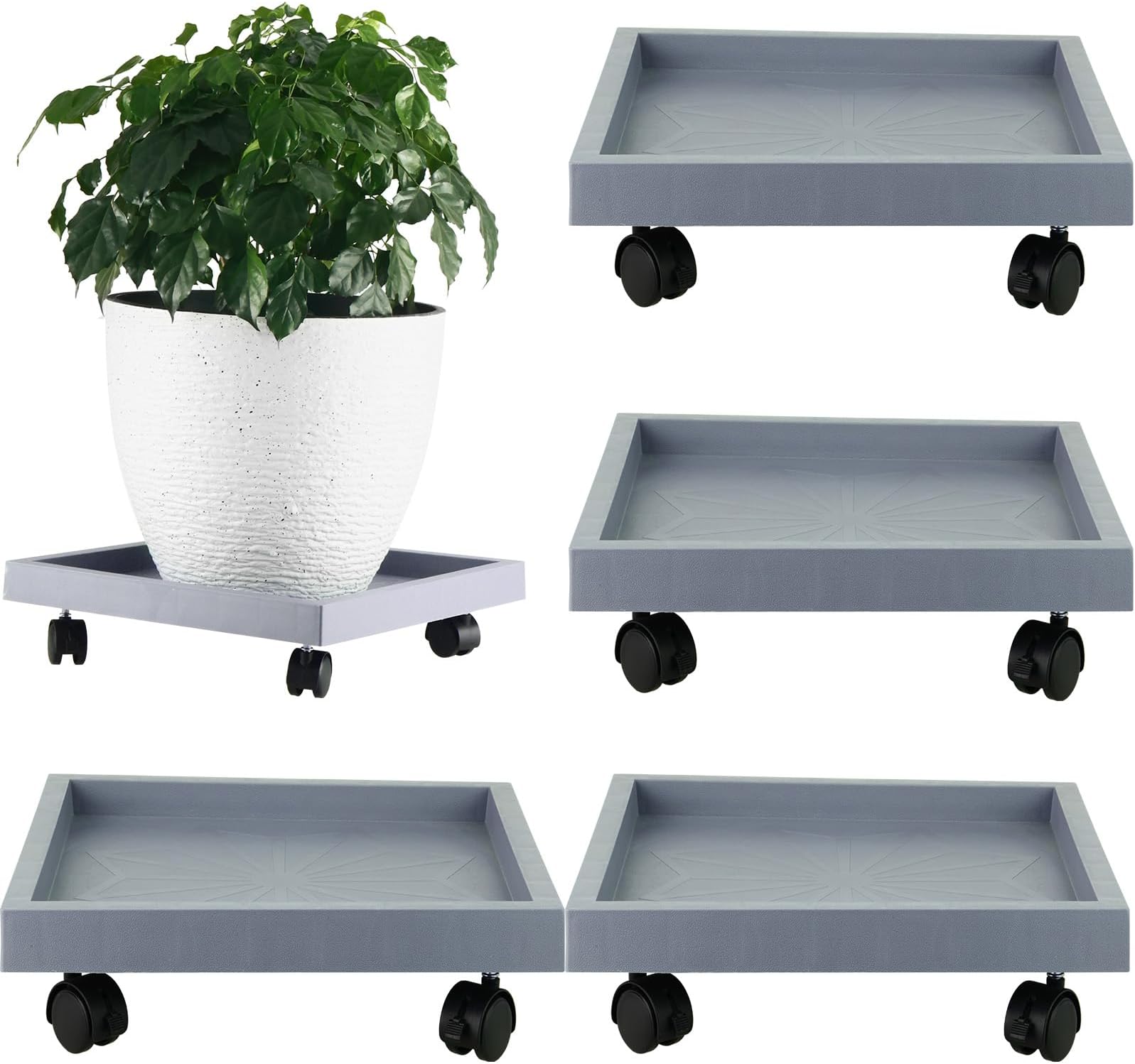 4 Packs 14 inch Square Plant Caddy with Wheels Rolling Plant Stand Potted Plant