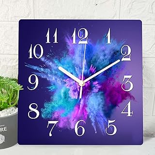 Wooden Wall Clock Silent Non-Ticking ,Purple Blue Pink Gradient Color Abstract Watercolor Wooden Square Rustic Coastal Wall Clocks DÃ©cor for Home Kitchen Living Room Office, Battery Operated(12 Inch)