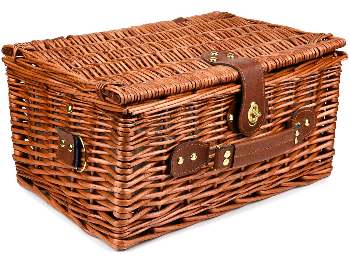 Picknick Set 2 Personen Casa.pro Picknickkorb Folldal Komplett-Set Für 2 Personen - Mit Geschirr, Besteck & Kühltasche In Lila/Beige Piknik Korb