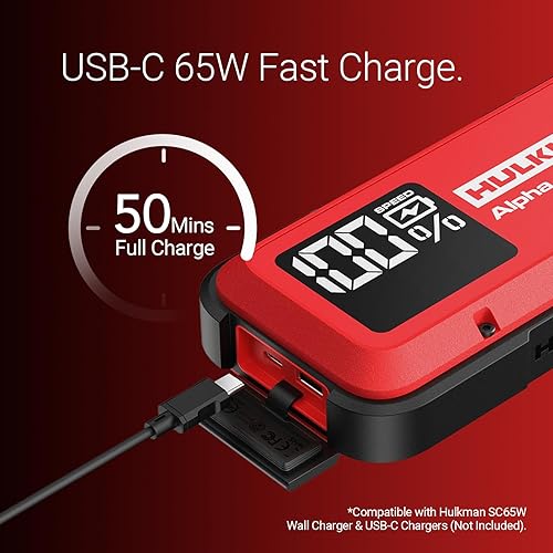 Miniatura 5 de Hulkman Alpha Ultra Red, 1250A 44.4Wh Jump Starter, potencia sin el volumen, arrancador de batería de automóvil y caja de salto con pantalla