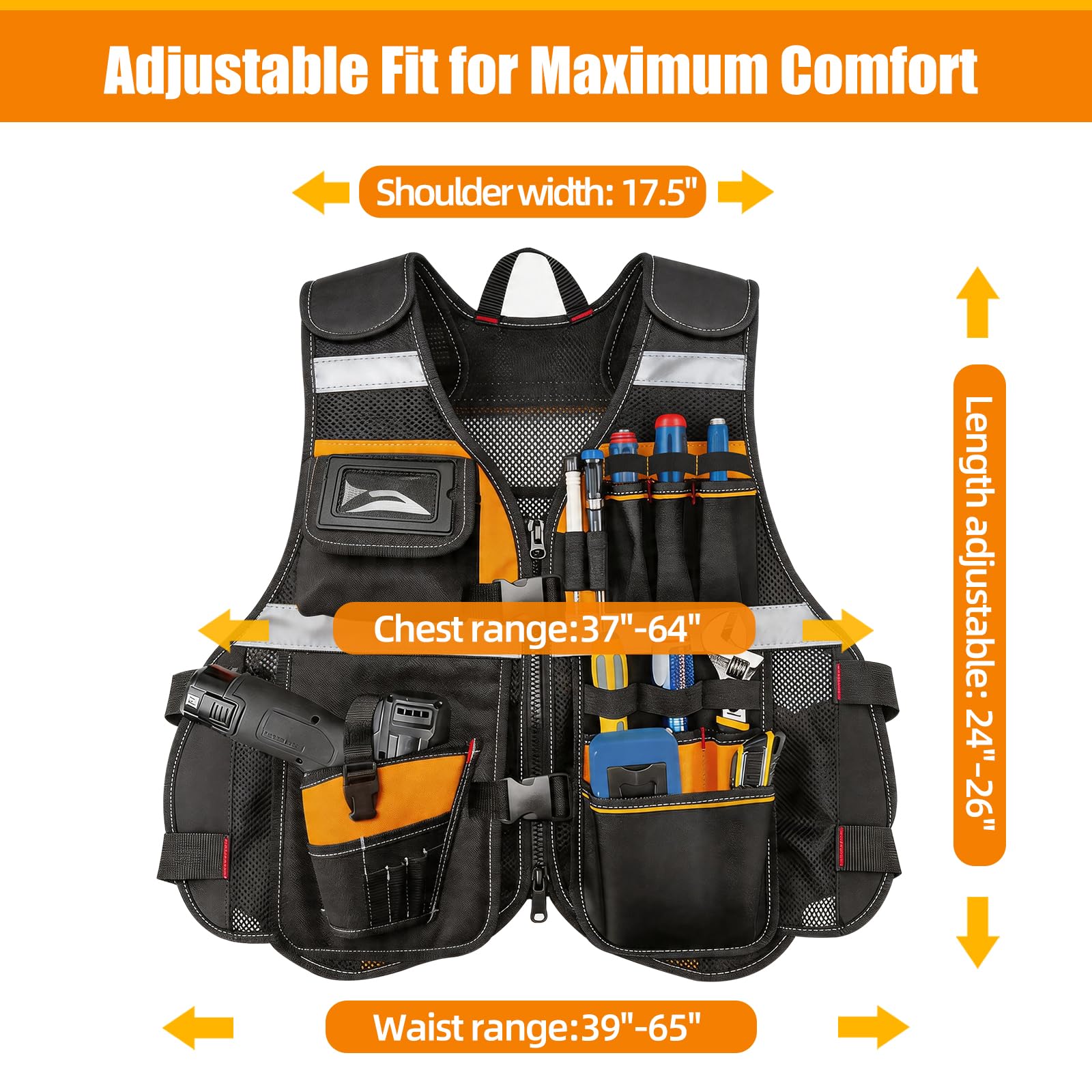 Tool Vest, Electrician Tool Vest for Men, 17 Compartments