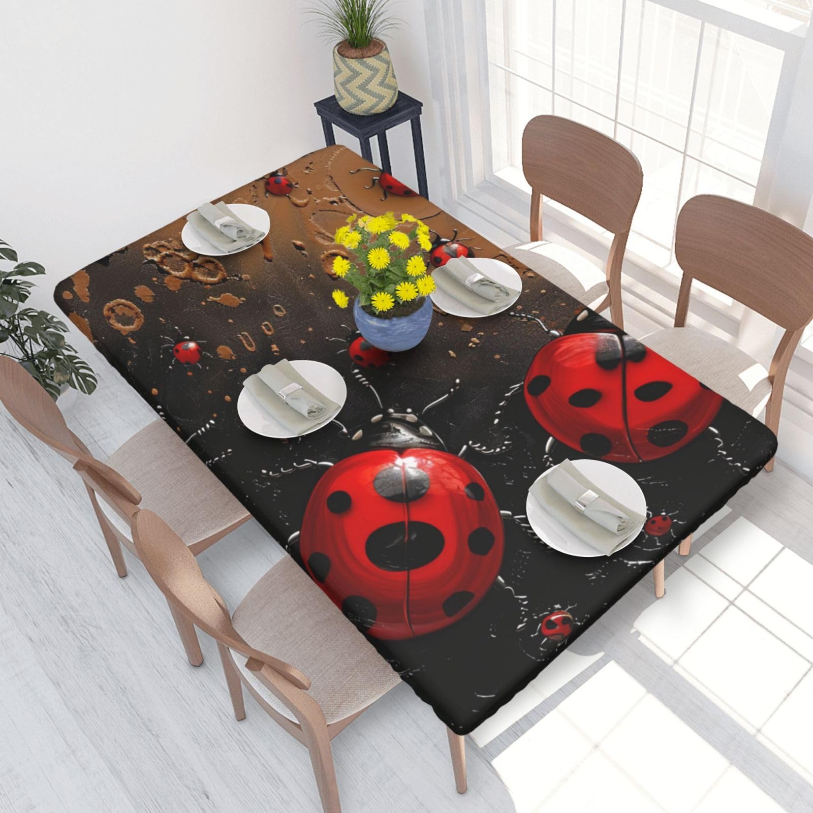 WPKJU Art Ladybug Tracks Printed Tablecloths 4ft Rectangular Table Covers Washable Polyester Decorative Table Cloth for Dining Table Picnic Wedding