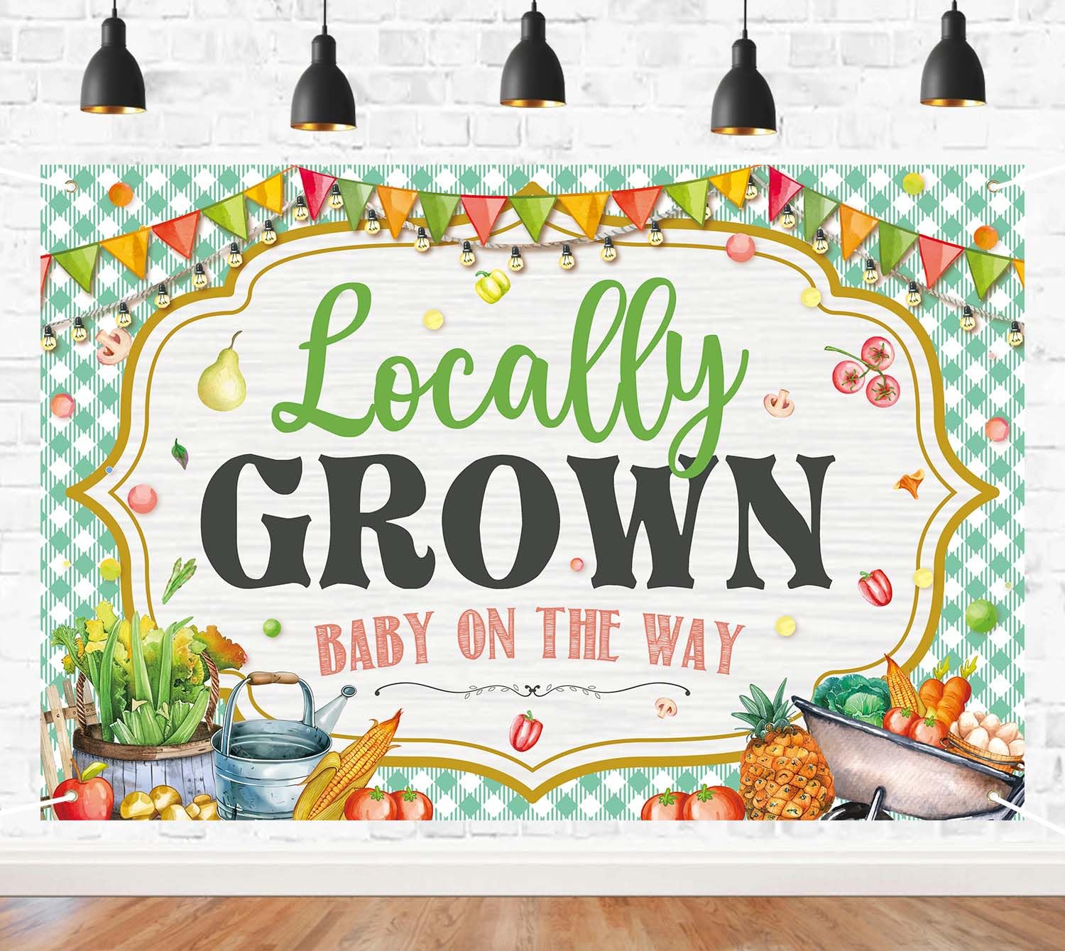 Locally Grown Baby On The Way Backdrop 5 x 3.3 ft, Farmers Market Baby Shower Decoration, Vegetable Garden Organic Baby Shower Photography Background,
