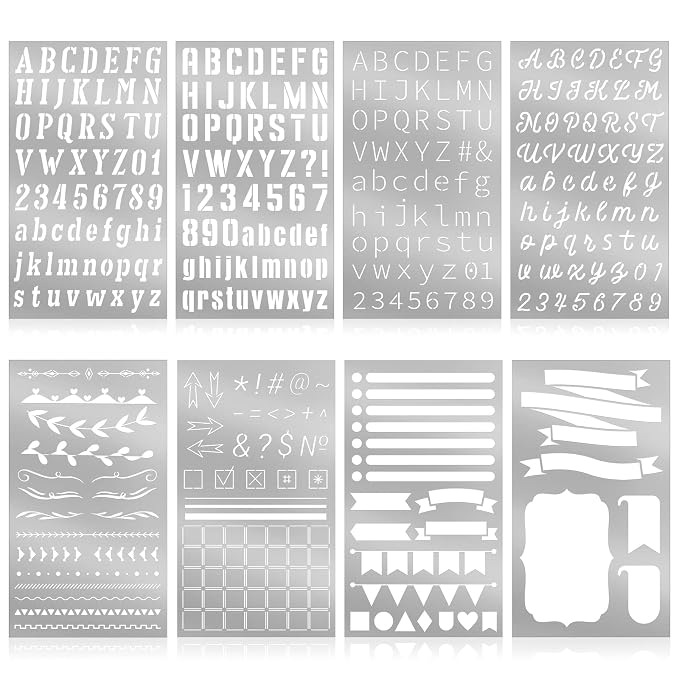Lewtemi 8 Pcs Metal Stencils Wood Burning Tool 4 x 7 Inch Stencil Metal