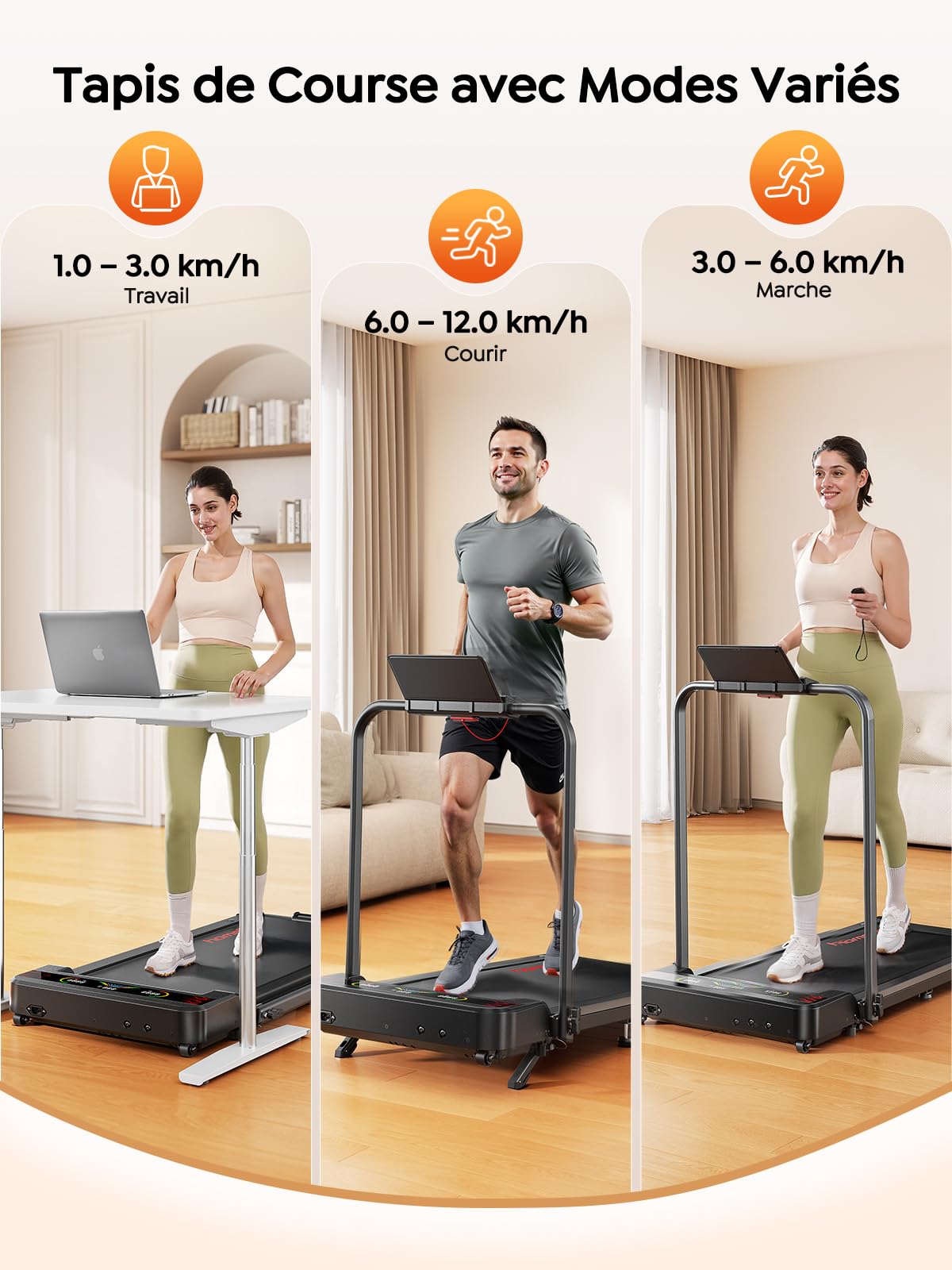 Tapis de Course Pliable 5-en-1 avec LED Motivantes, Inclinable 9%, Moteur Silencieux, Double Écran LED, 1-12 km/h, Compact Walking Pad 120kg