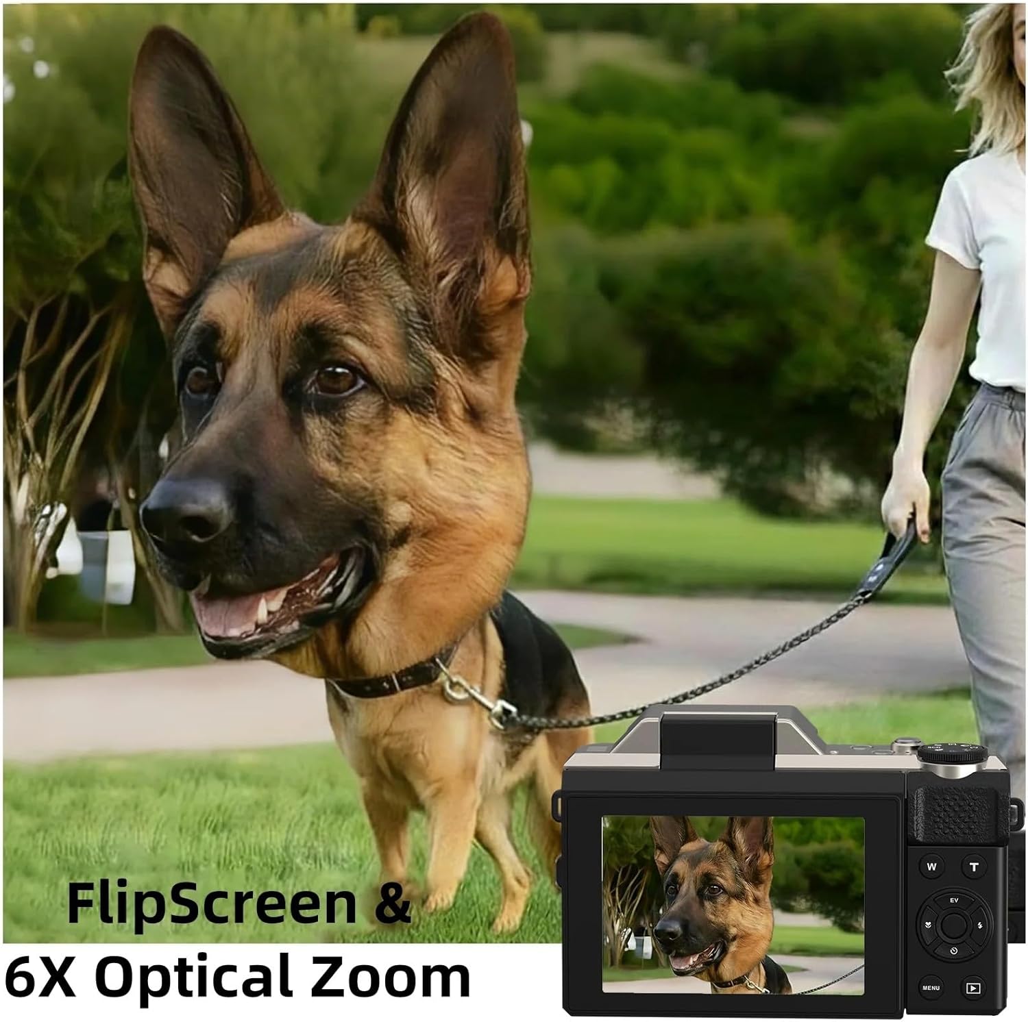 ORDRO Digital Camera, 4K Compact Camera, 6X Optical Zoom, 8MP Sensor, 2.8" 180° Flip Screen, Built-in Flash, WiFi, Suitable for Kids Teens Beginners