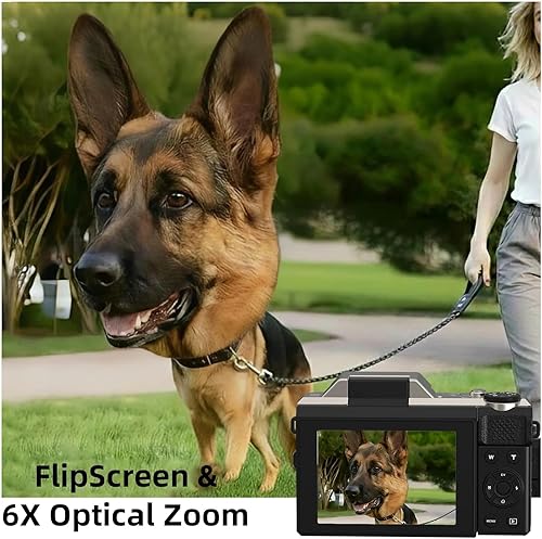 Miniatura 7 de ORDRO Cámara digital, cámara compacta 4K, zoom óptico 6X, sensor de 8 MP, pantalla abatible de 2.8 pulgadas, flash integrado, WiFi, adecuada