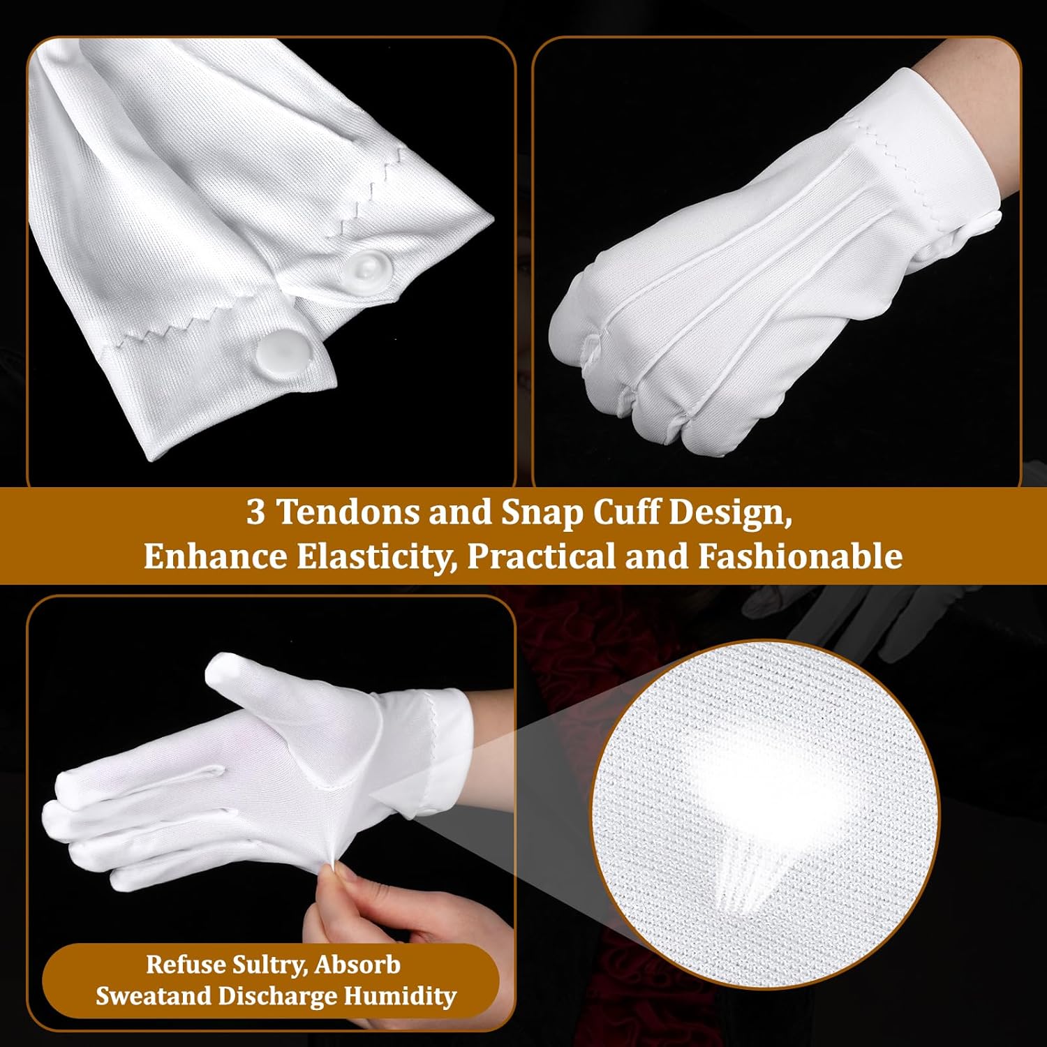 24 Pairs White Cotton Gloves Parade Formal Tuxedo Costume Honor Guard Coin Jewelry Inspection Glove with Snap Cuff - Image 2