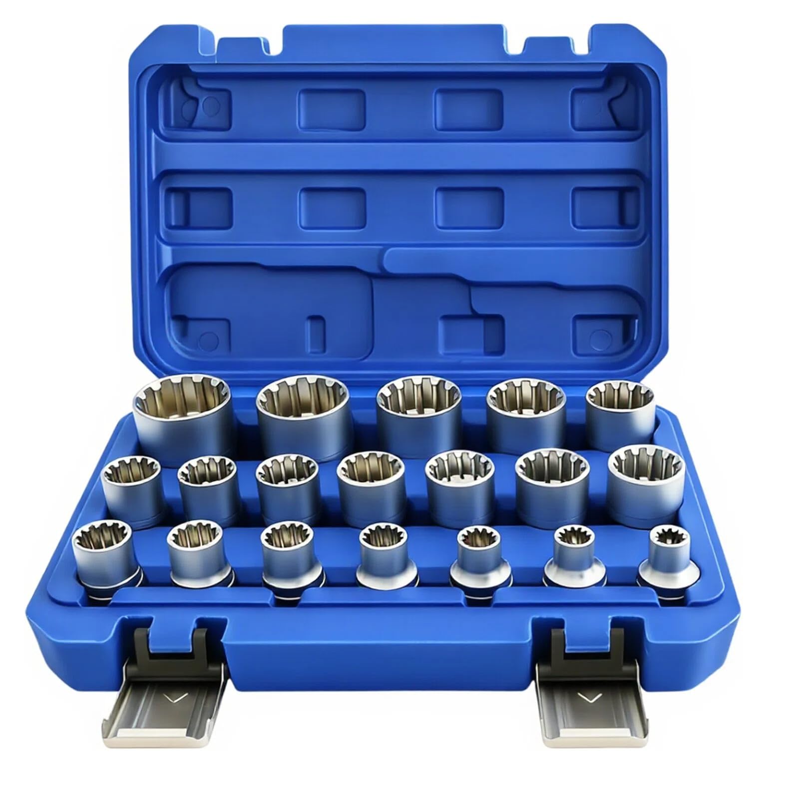 Crozgan 19Pcs 1/2" Drive Spline Socket Set, 12-Point Metric 8-32mm CR-V Construction Universal Socket Kit