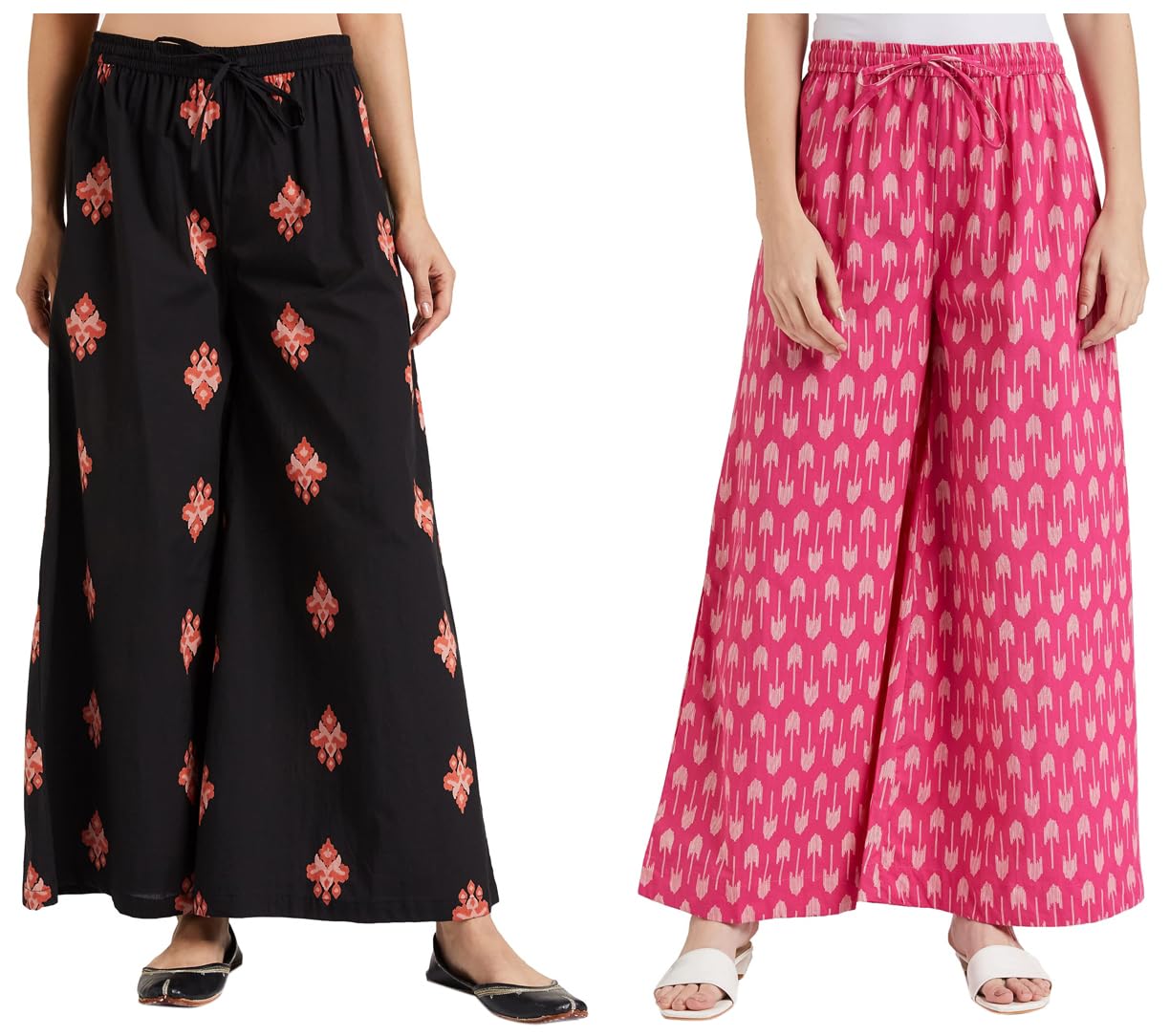 Amazon Brand – Myx Women’s Relaxed Fit Cotton Palazzo (PAG231_Midnight Black_XXL_Midnight Black_2XL) Women’s Loose Fit Cotton Palazzo (PAG219_Pink Ikat_XXL_Pink_2XL)