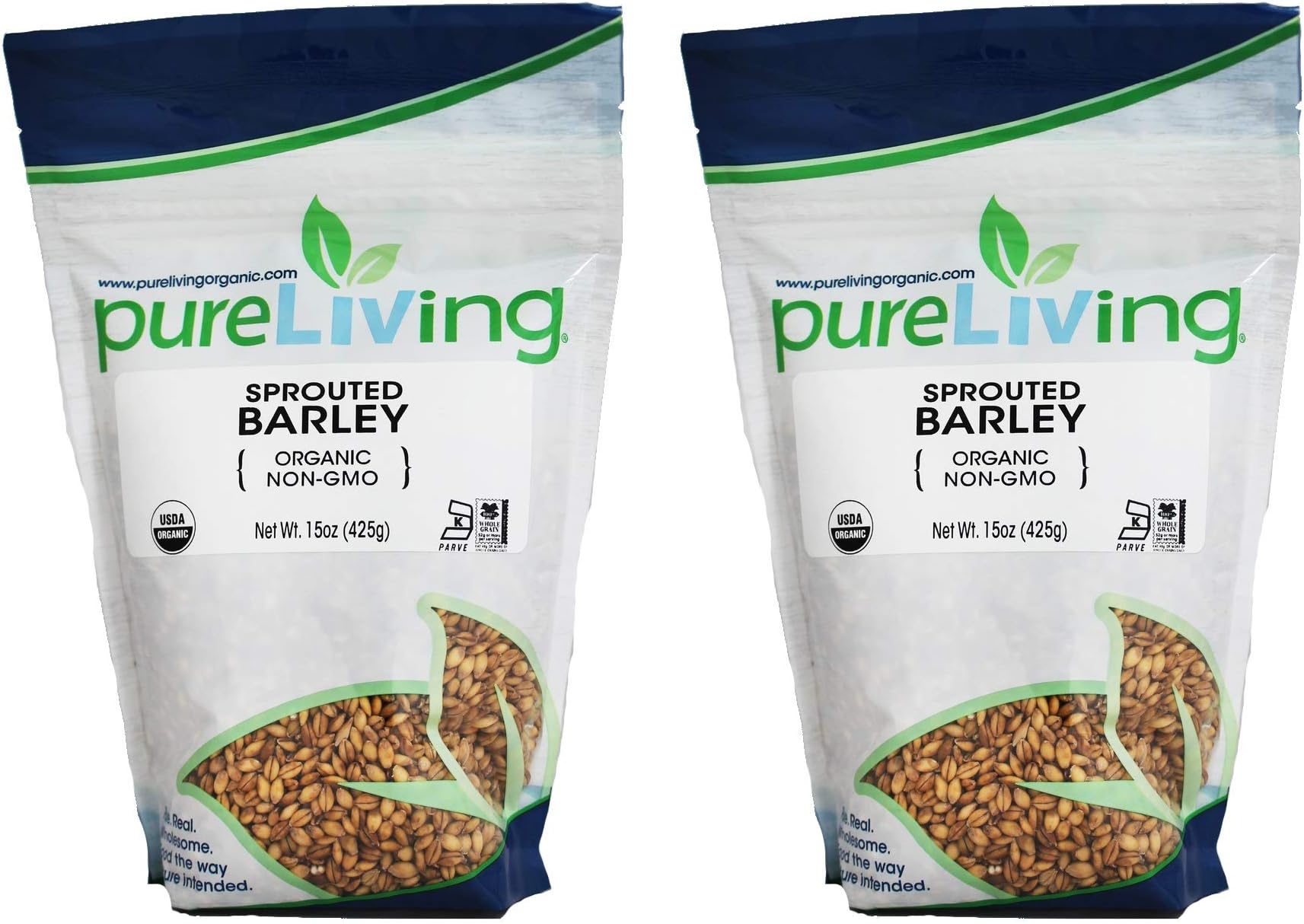 PureLiving Organic Sprouted Barley - Whole Grain - 15 Ounce Bag (Pack of 2) - ONE OF THE MOST NUTRITIOUS GRAINS ON EARTH!