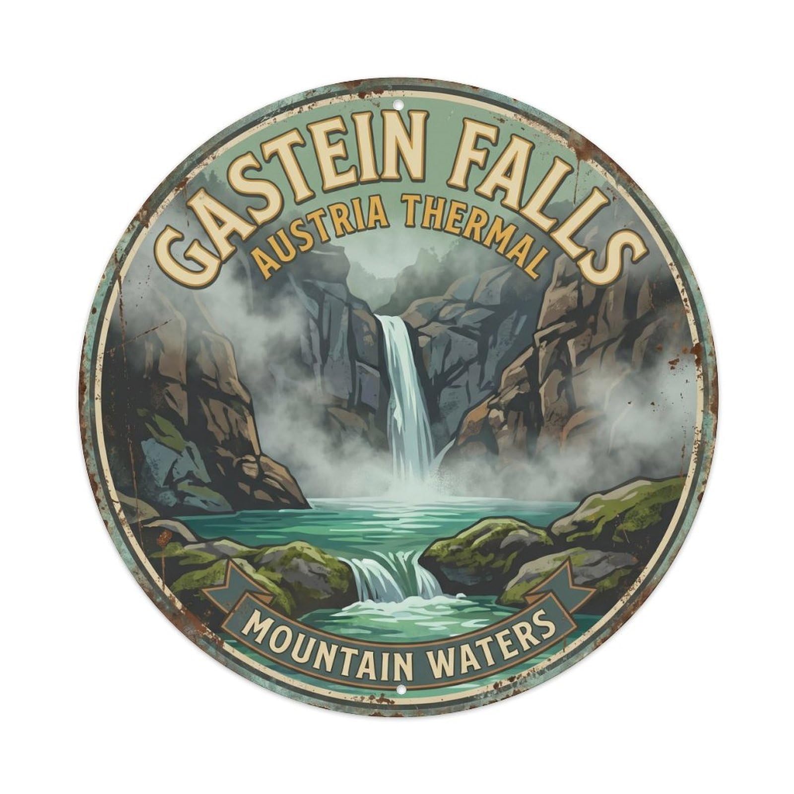 Vintage Travel Gastein Austria Mountain Metal Tin Sign Plaque Wall Decor for Cafe, Club, Garden Round Metal Poster 8x8Inch