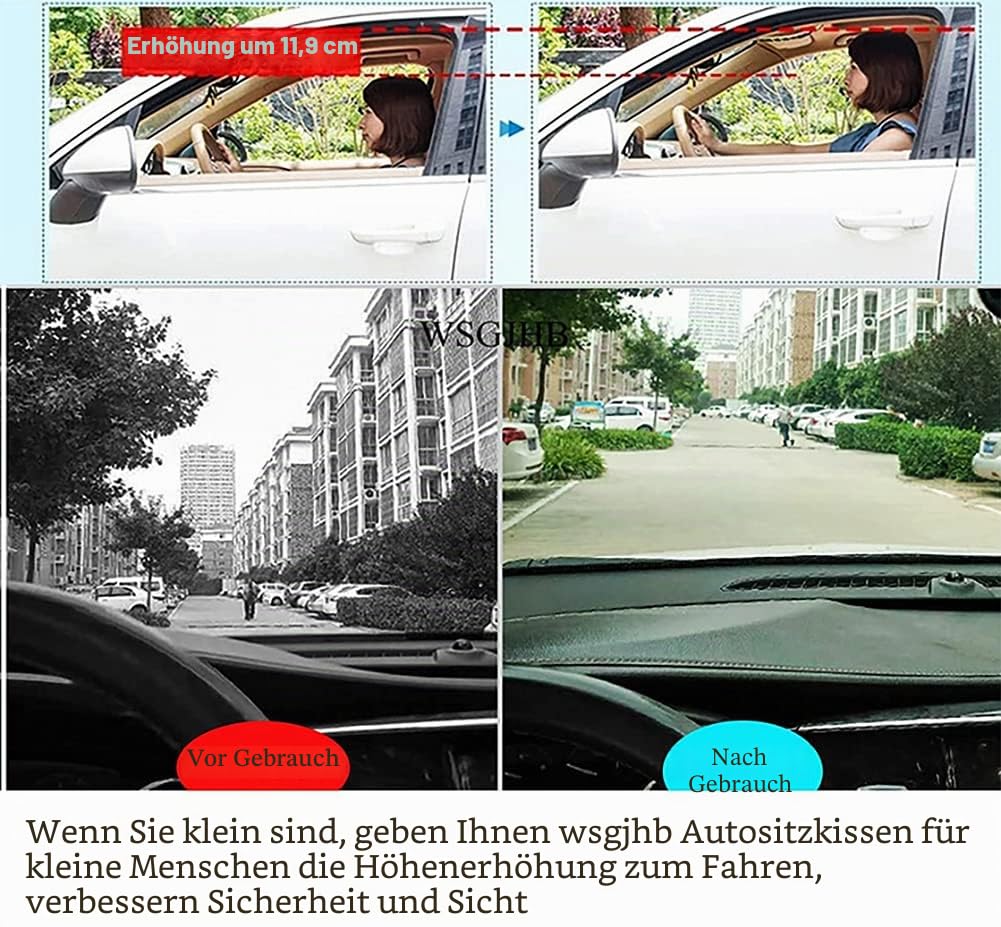 Sitzerhöhung für Auto, Erwachsene, Erhöhung des Autositzes, für Entlastung und Komfort mit atmungsaktivem Netz, erhöht das Sichtfeld um 12 cm (schwarz)