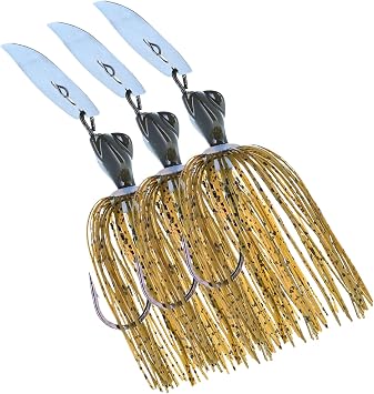 Reaction Tackle Breaker Jigs for Bass Fishing, Bladed Vibrating Swim Jig Lures with Silicone Skirts, Weedless Bait for Pike, Walleye, Muskie - 3 Pack