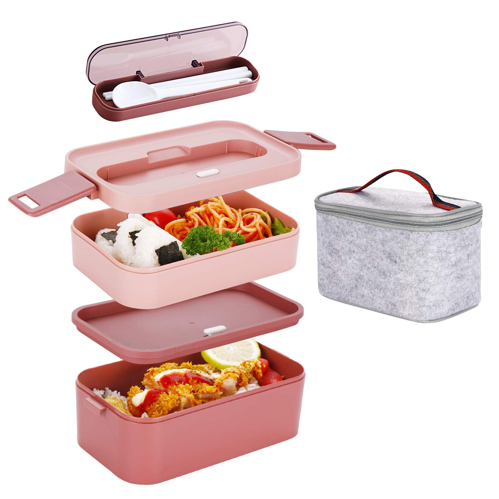 YBOBK HOME Bento Box for Adults Kids Japanese Lunch Box with Divider All-in-One Stackable Microwave Safe Leakproof Bento Lunch Box with Bag and Utensils On-the-Go Lunch Container (Red)