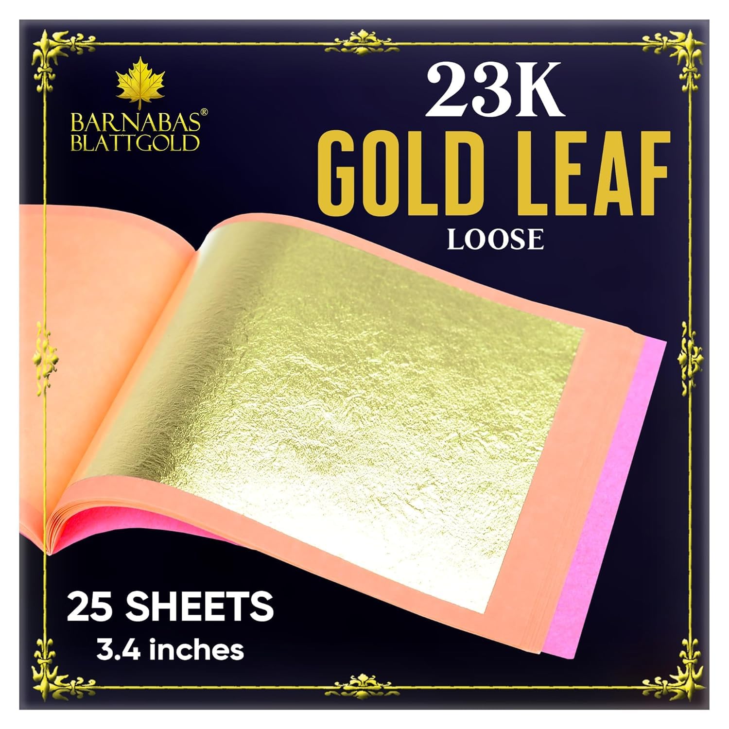 Barnabas - Hojas de oro auténtico, 23 quilates, 85 x 85 mm, 25 hojas en colección de hojas