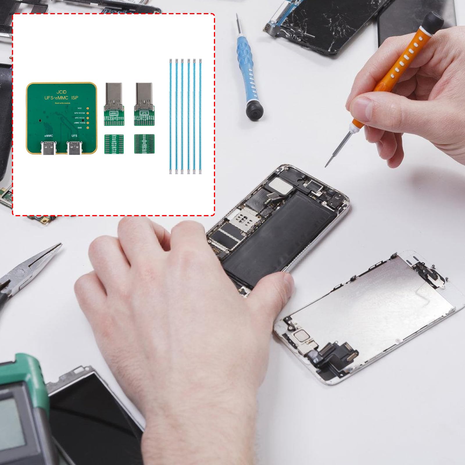 Nand Programmer - Juego completo de accesorios de conexión para disco duro con fácil configuración de teléfono y reparación intermitente, lector de disco duro móvil