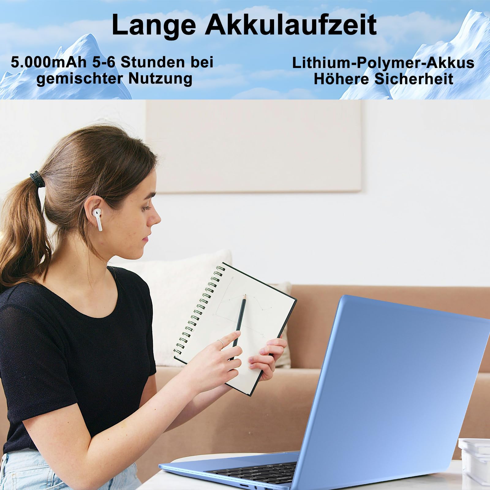 Laptop 14 Zoll Win11 Pro Notebook 6+256GB SSD Unterstützung 1TB | 1920x1080P Full Metal Celeron N4020 5G WiFi Mini HDMI & Kabellose Maus Tastaturfolie für Tastatur-Blue