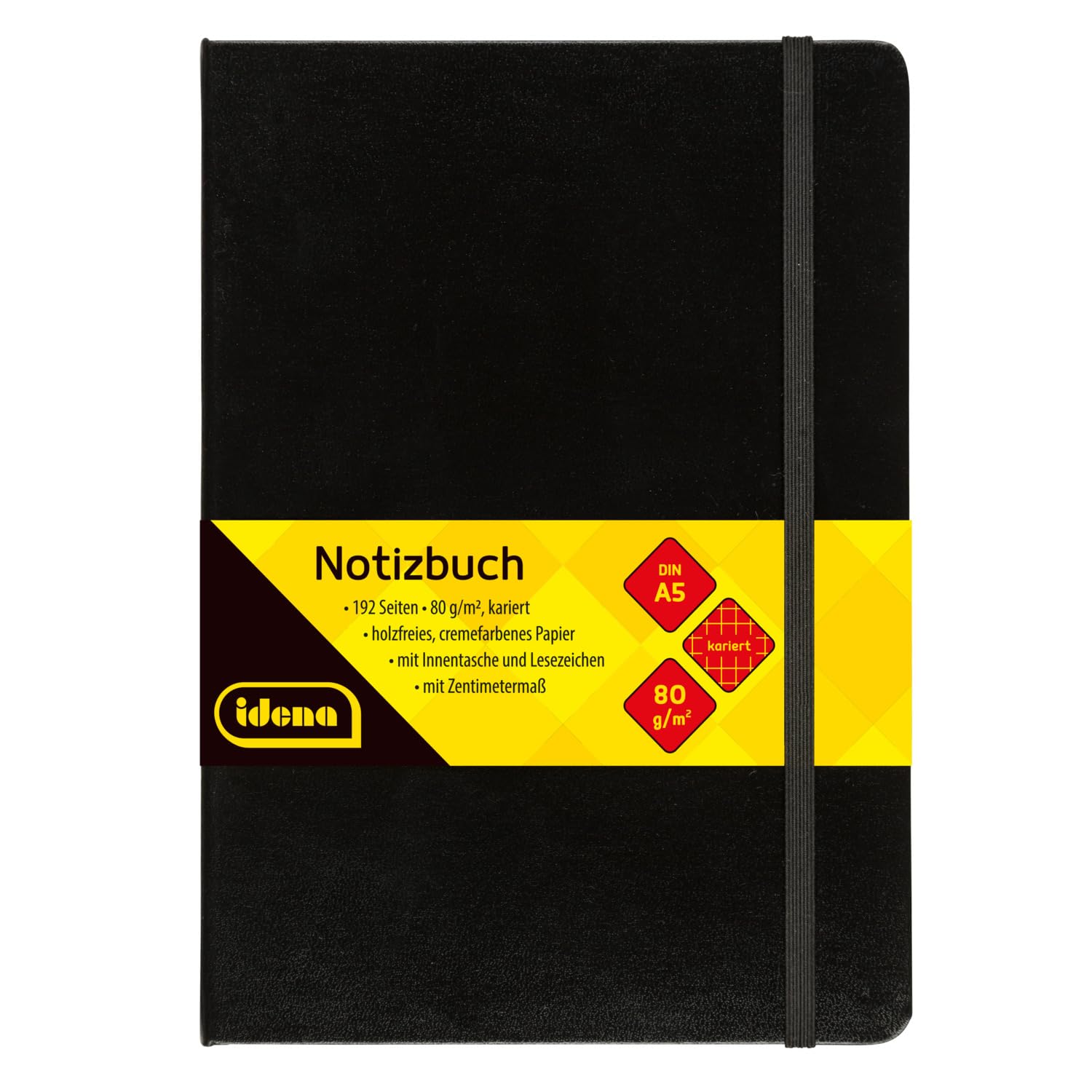 Idena 209281 - Notebook DIN A5, 192 pages, 80 gsm, checkered, black