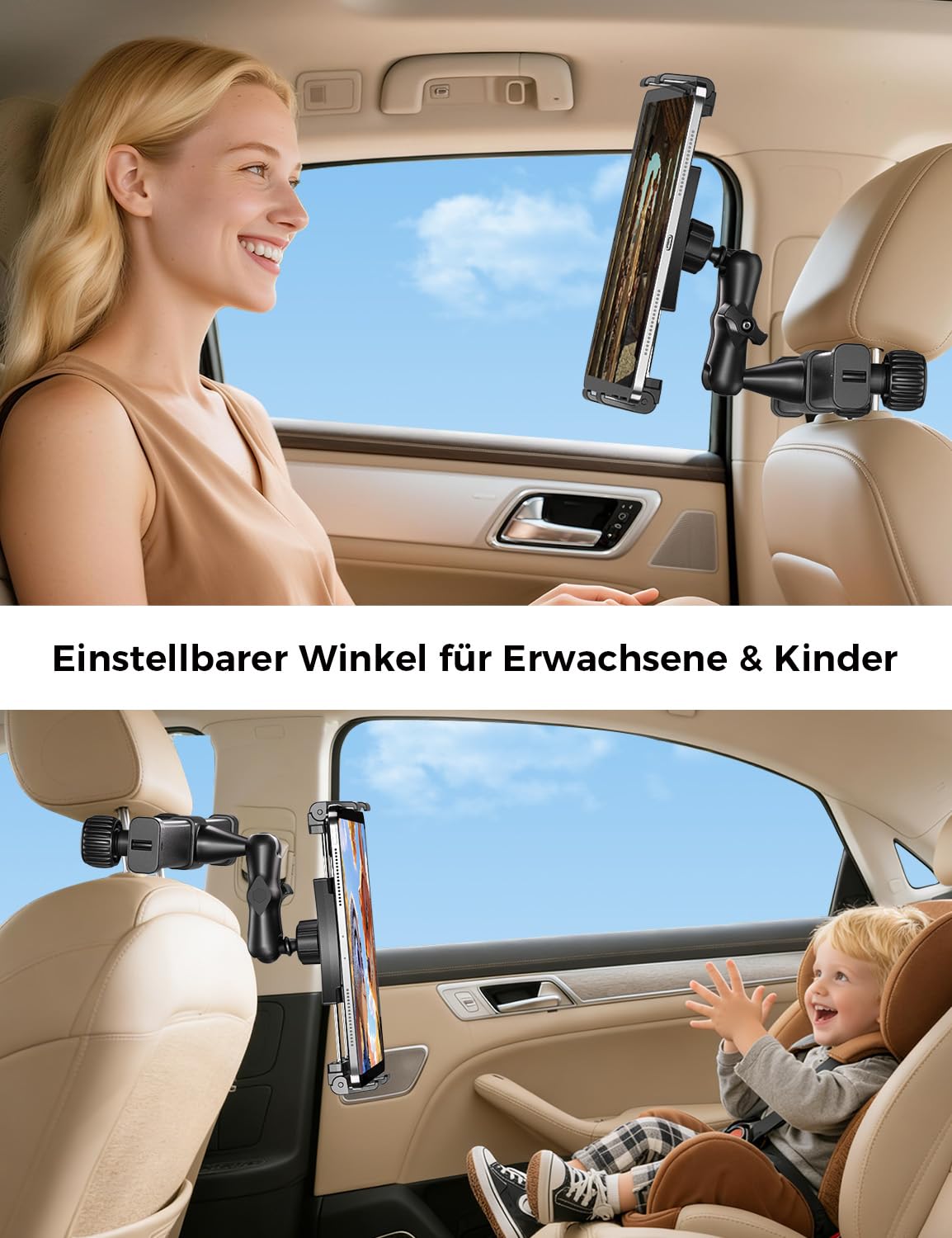 OHLPRO Tablet Halterung Auto Kopfstütze [Kugelgelagerte Arm+Metall Faltklemme] Universelle KFZ Tablethalterungen Reise Zubehör Kinder Kompatibel mit Alle 5-13 Zoll iPad Handys Switch Sumsung