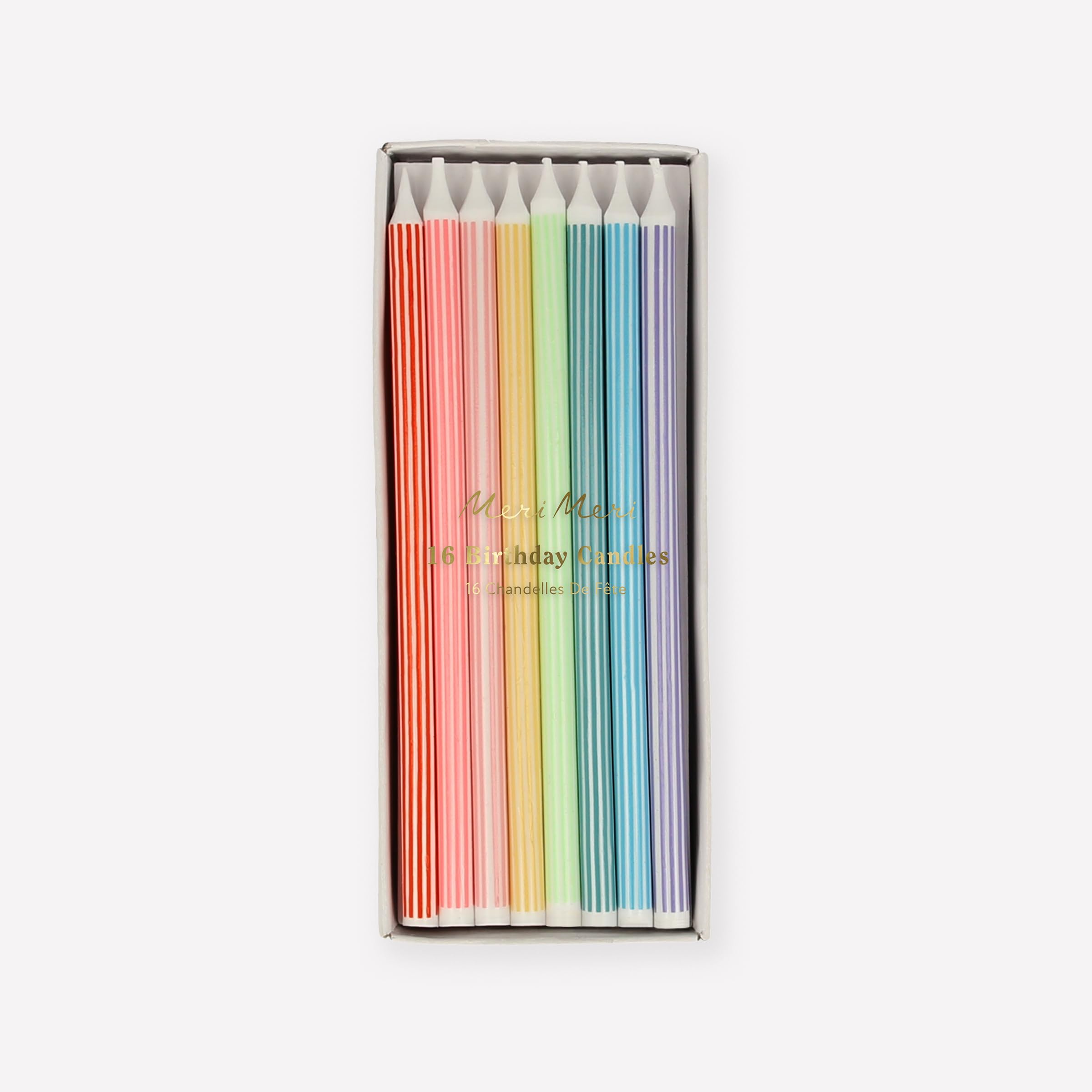 Meri Meri Mixed Stripe Happy Birthday Candles For Cake (Pack Of 16), 2 Sizes Of Birthday Cake Candles, Unscented, Candles